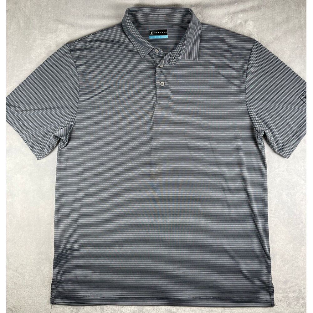 PGA Tour Shirt‎ Mens  sz L Gray Polo Golf Performance Short Sleeve Stripe